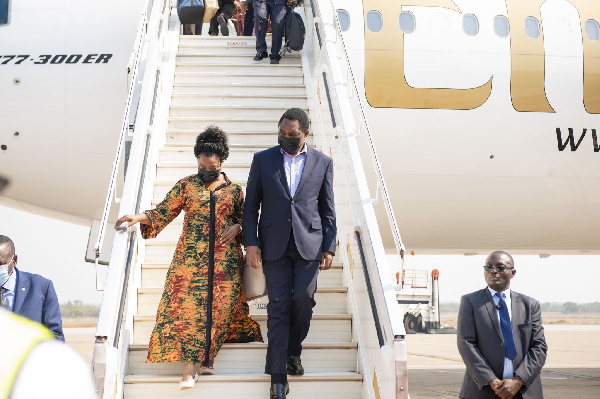 Hakainde and Mutinta Hichilema arrive in Lusaka